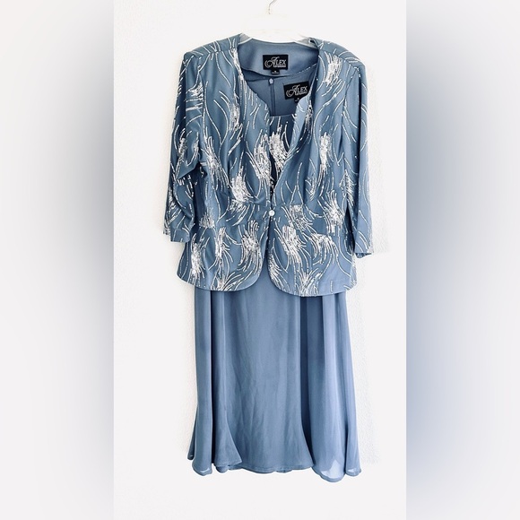 Alex Evenings Steel Blue Midi Dress & Jacket - Picture 4 of 5